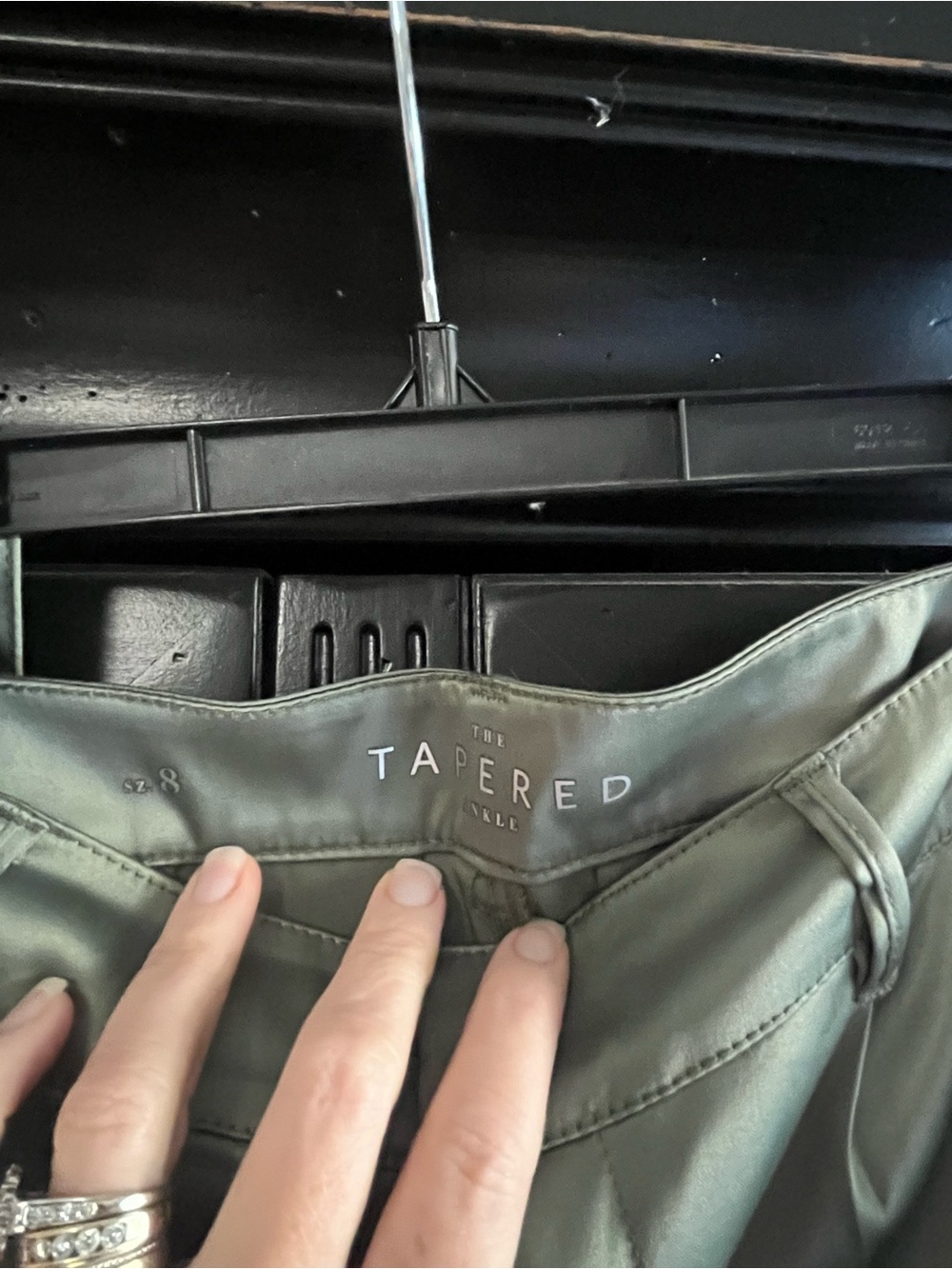 White House/Black Market Olive Satin Cargo Tapered Pants with Waist Tie - Picture 3 of 3